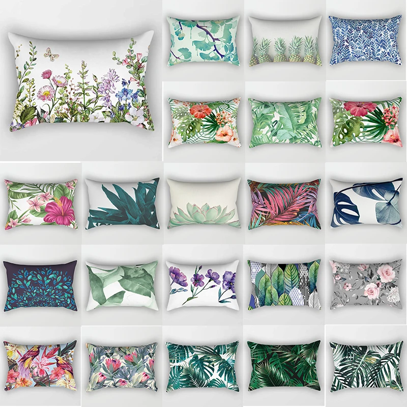 Tropical Flower Plant Print Pattern Pillowcase Home Bedroom Living Room Sofa  Rectangular Cushion Cover