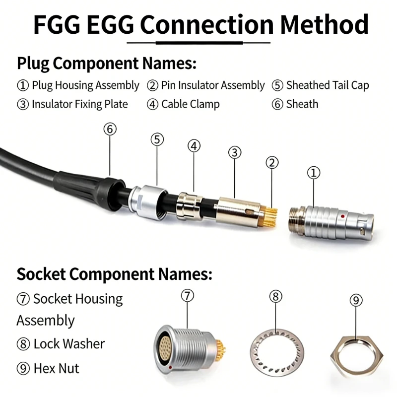 FGG Metal Aviation Connector Pair Plug, B Series EGG Internal Fixed Socket, Male & Female Compatible