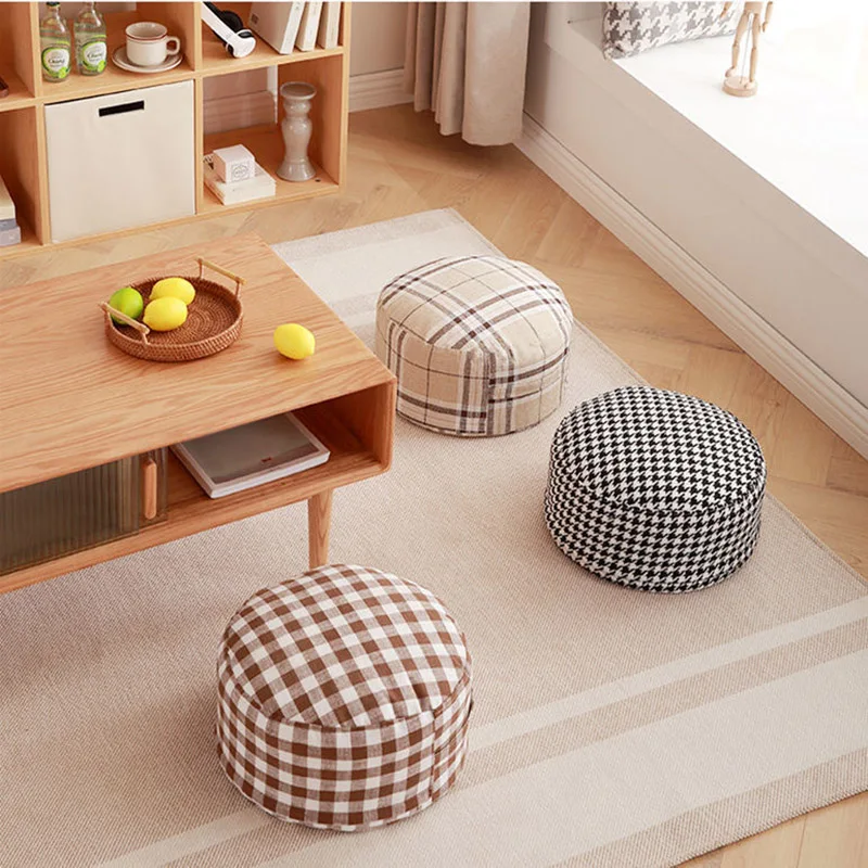 30x20cm Classic Lattice Round Stool Small Living Room Sofa Stepstool Home Shoe Changing Stool Japanese Futon Ottoman Pouf