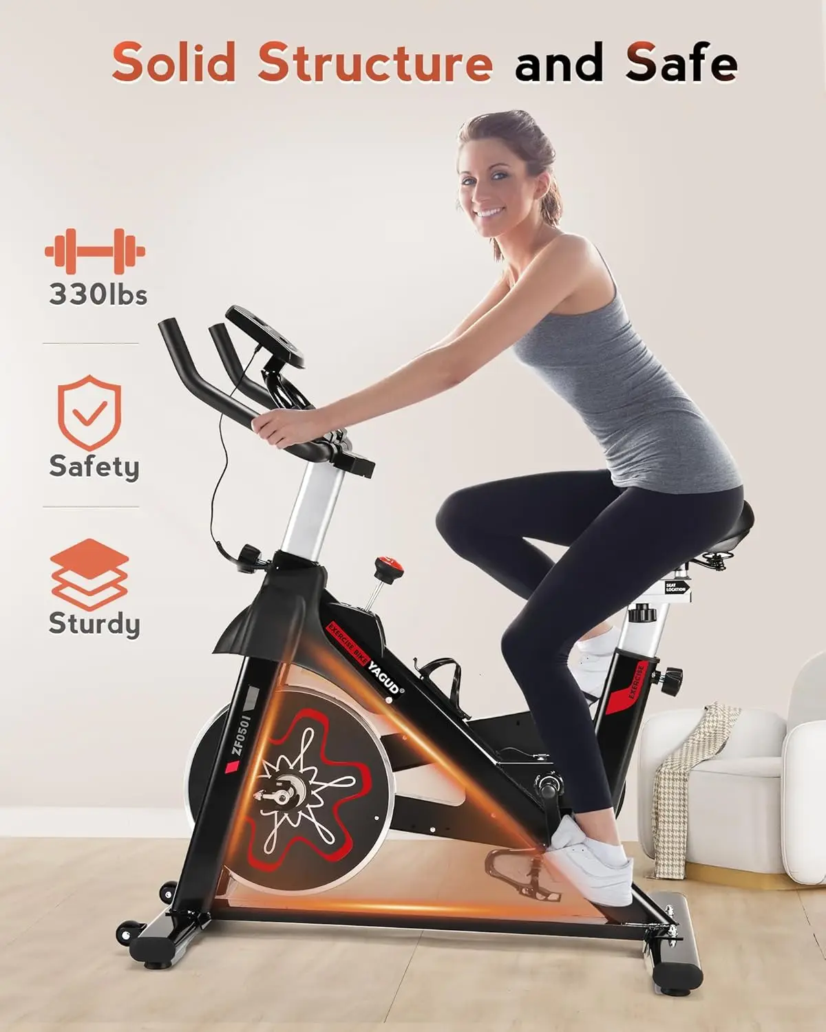 Stationary Bikes for Home, Indoor Cycling Bike/Brake Pad, Indoor Bike with Pad Mount & Comfortable Seat Cushion, Workout Bike