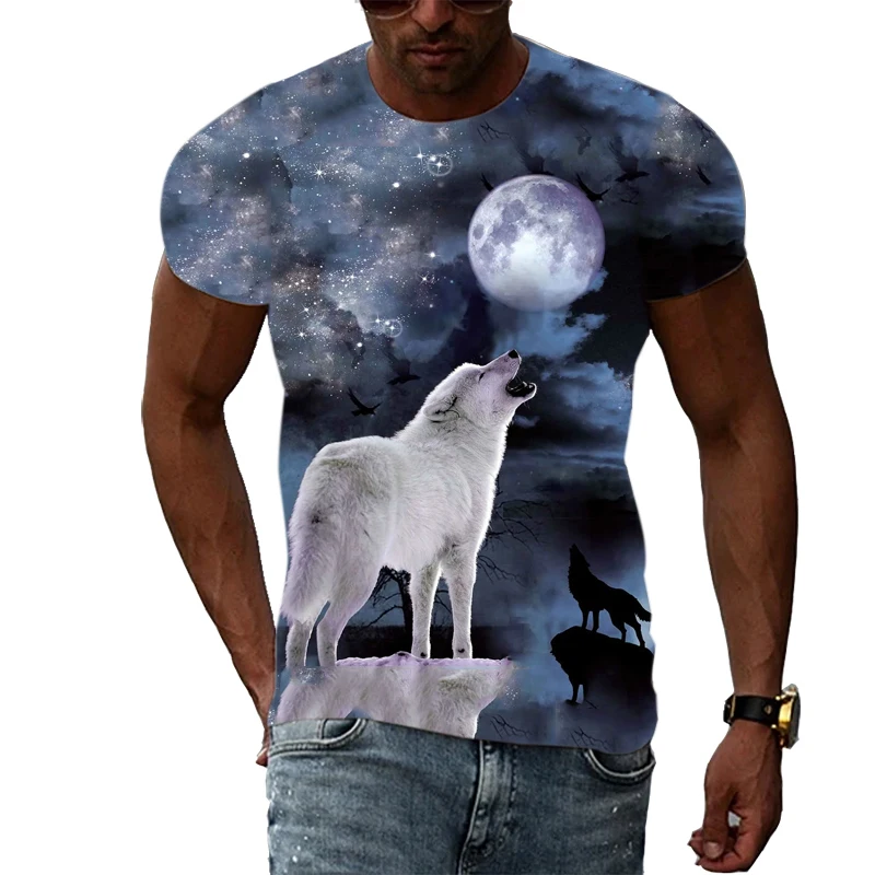 Summer Men Cool Animal Wolf graphic t shirts Casual Fashion Personality Print short sleeve t-shirts Hip Hop Harajuku T-shirt Top