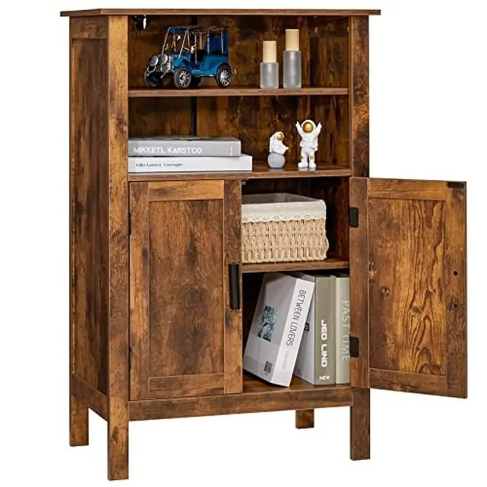 

Adjustable Rustic Storage Cabinet 2 Doors Open Shelf Living Room Office Cupboard Organizer 23.7"L x 11.8"W x 36.5"H Wooden