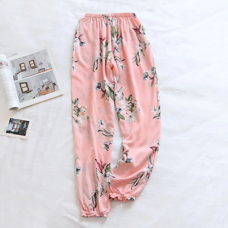Fdfklak Cotton Rayon Sleepwear Pant For Women Pantalones Spring Autumn Printing Pajamas Pants Loose Home Wear Pyjamas Trousers