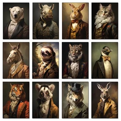 Victorian Vintage Animal Grey Wolf Brown Bear Tiger Cheetah Portrait Poster Canvas Paintings Wall Art Pictures Hotel Home Decor