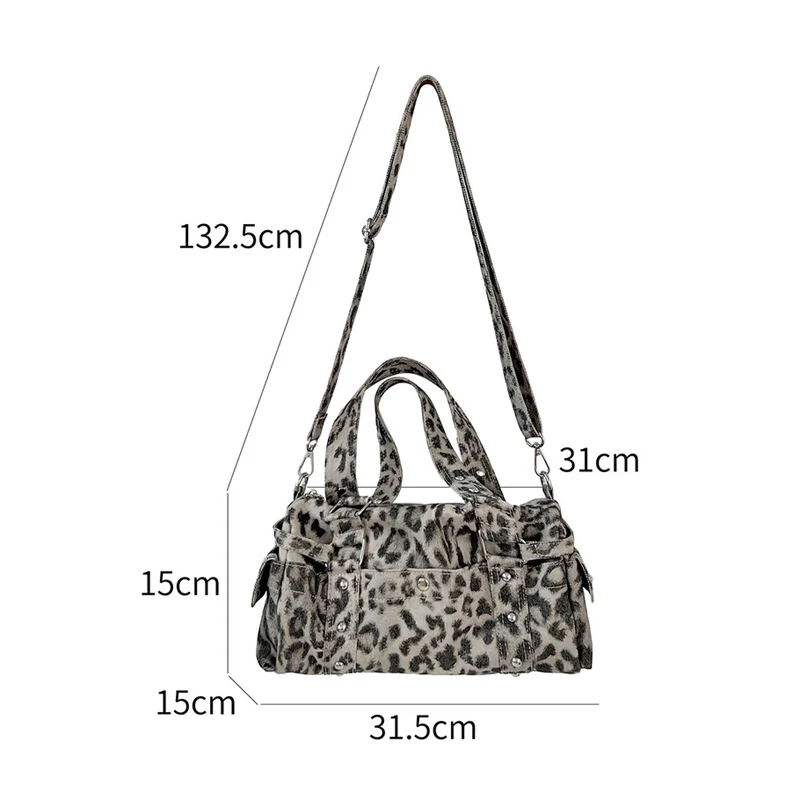 Vintage Bag Luxury Designer Leather Handbag Women's 2026 Korean Retro Leopard Print Crossbody Bags Tote Purse Ladies - view 6