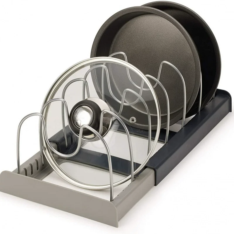 7-Slot Expandable Stainless Steel Pot Lid Organizer Rack Pan Lid Holder Kitchen Cookware Organizer For Lids Plates Cutting Board