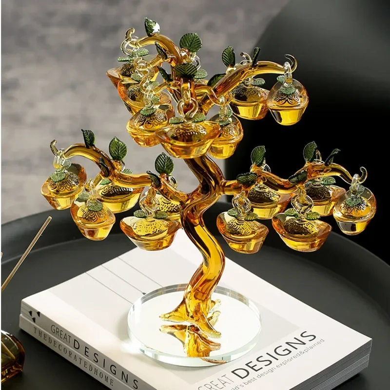 

Topaz Fortune Tree Aesthetic Room Decor TV Cabinet Housewarming Gift Office Decoration Ctystal Gold Ingots