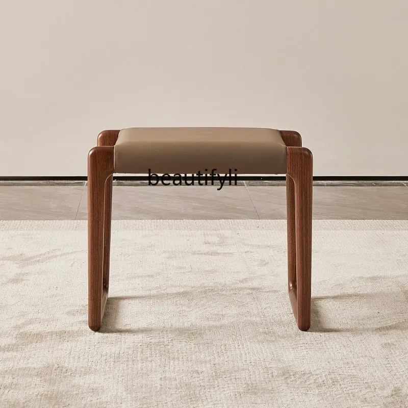 

North America Black Walnut Small Apartment Dressing Stool Soft Bag Low Stool Modern Minimalist Bedroom Makeup Stool furniture