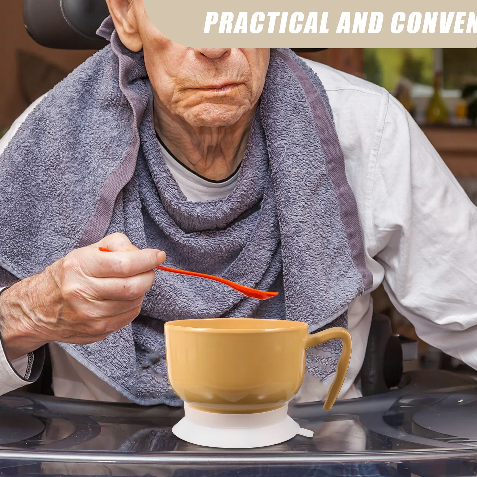 Ergonomic Adaptive Eating Utensils for Elderly Anti-Tip Anti-Shake Suction Base Bowl Assistive Senior Tableware Disabled Care