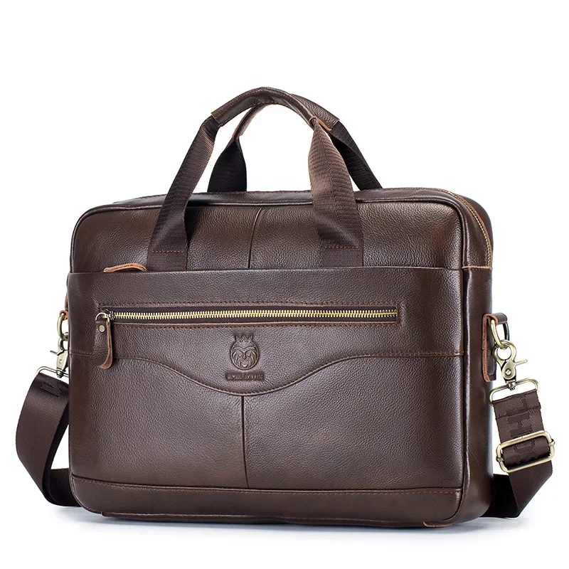 Maletín de cuero genuino para hombre, bolso de oficina portátil para ordenador portátil, bolsas de mensajero de negocios de alta calidad para viajar