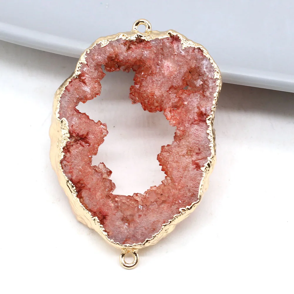 Rhombus Natural Druzy Agates Pendants Connectors Brazilian Electroplated White Agates Connectors Best Gift Size 25-35mm