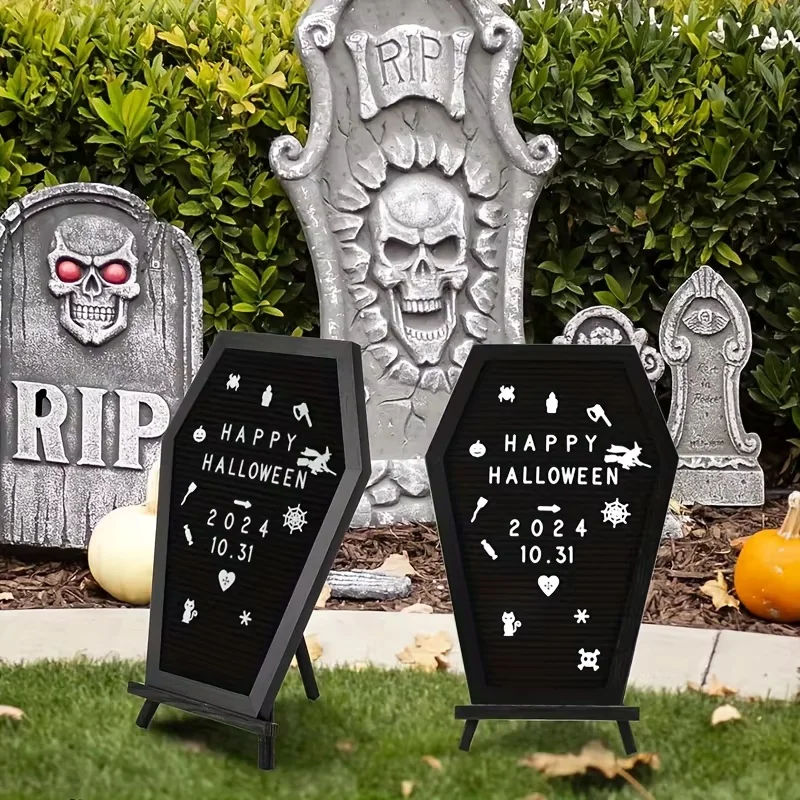 1Set 15.7x11In coffin letter plate with ghost and wooden support - Gothic Halloween home decoration Ghost gift decoration