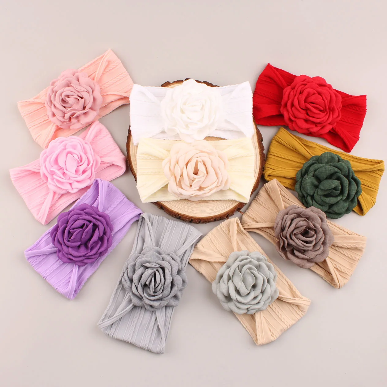 

3Pcs Chiffon Flower with Solid Nylon Wide Headband Newborn Headwear Hair Flower Turban for Children Baby Grils Hair Accessories