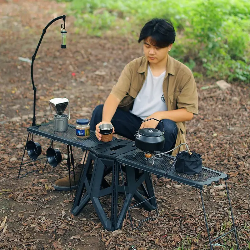 Outdoor Folding Portable Table Camping Table and Chair Set Multifunctional Side Hanging Rack Picnic Supplies BBQ Equipment