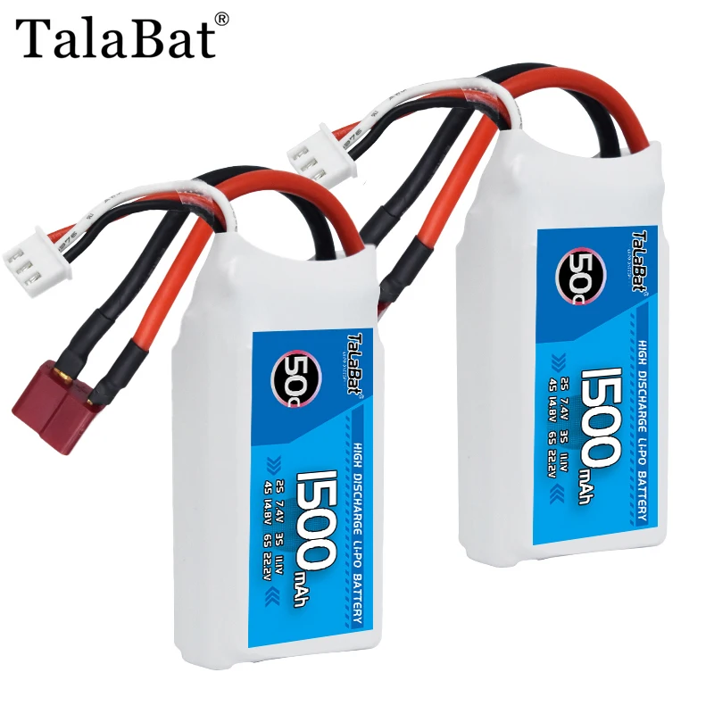 

TalaBat 1500mAh 50C 7.4V Rechargeable Lipo Battery For RC Helicopter Quadcopter FPV Racing Drone Parts With XT30/XT60/T/JST Plug