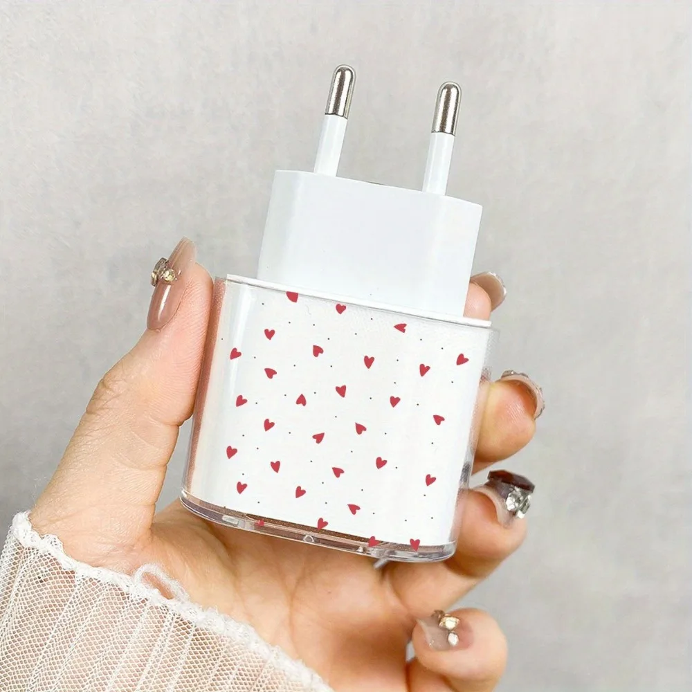 Full Screen Red Heart Cover for Apple 18W/20W Compatible For iPhone 13/14/15/16/17 Black Polka Dots  Charger Cable Winder