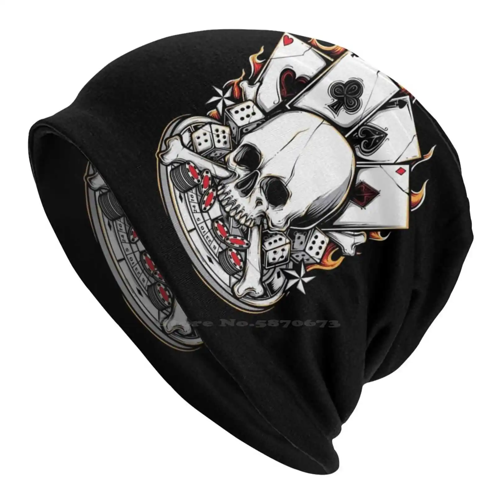 The Gambler Knitted Hat Warm Beanie Outdoor Caps Repus Skull Dice Casino Gambling Poker Chips Stars Aces Hearts Diamonds Clubs