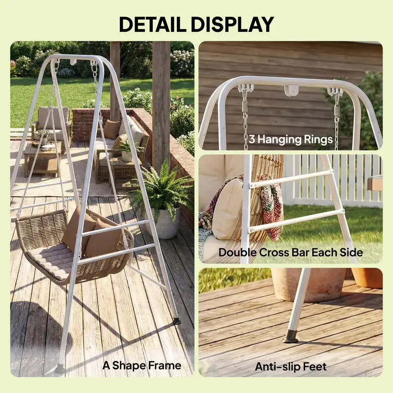 Outsunny Hammock Chair Stand  Indoor and Outdoor Use with Anti-Slip Foot Pads, 2 Carabiners, White view 7