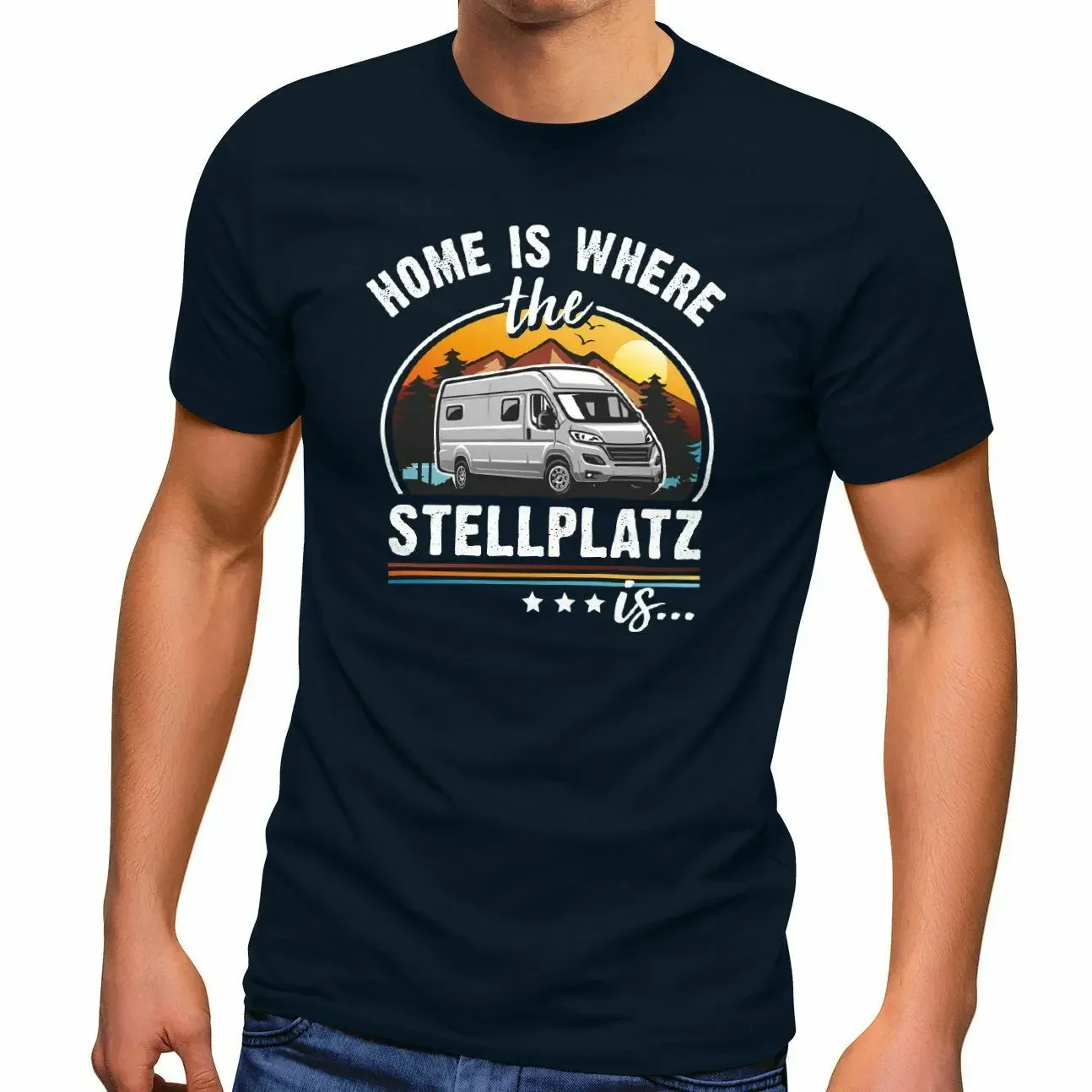 Camping Home Is Where The Stellplatz Is Geschenke Für Camper Men's 100% Cotton Casual T-shirts Loose Top Size S-3XL