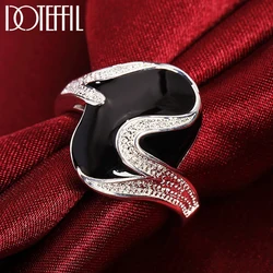 DOTEFFIL 925 Sterling Silver AAA zircon epoxy black Ring Man For Women Fashion Wedding Engagement Party Gift Charm Jewelry