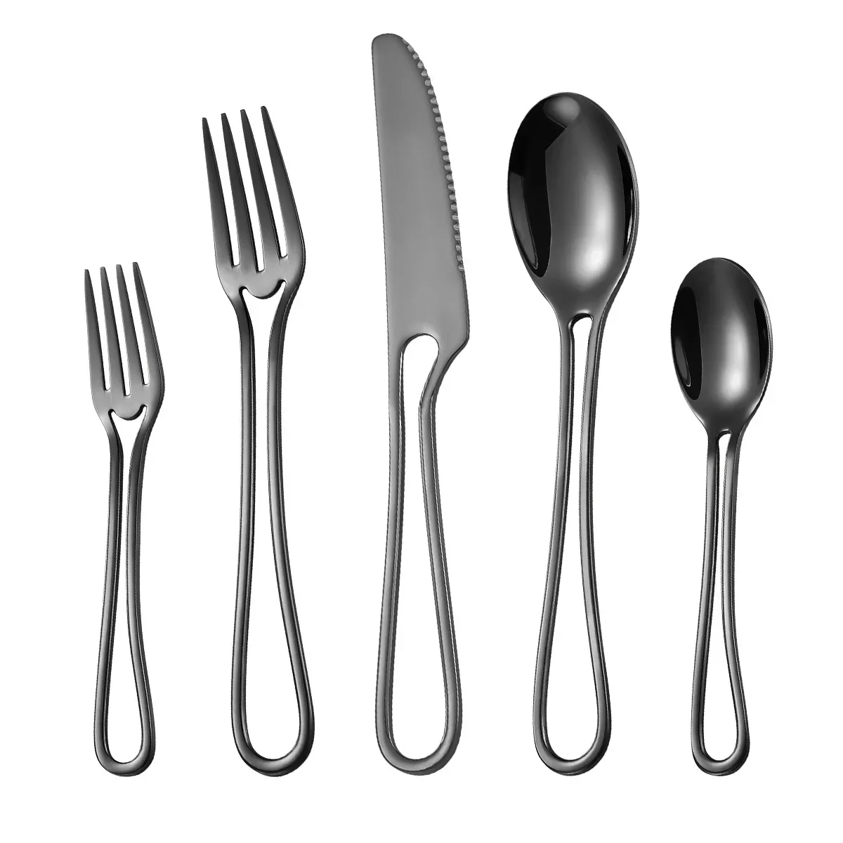 5Pcs Dinnerware Silver Stainless Steel Cutlery Steak Knife and Fork Dessert Spoon Spoon and Teaspoon Home Restaurant Cutlery Set