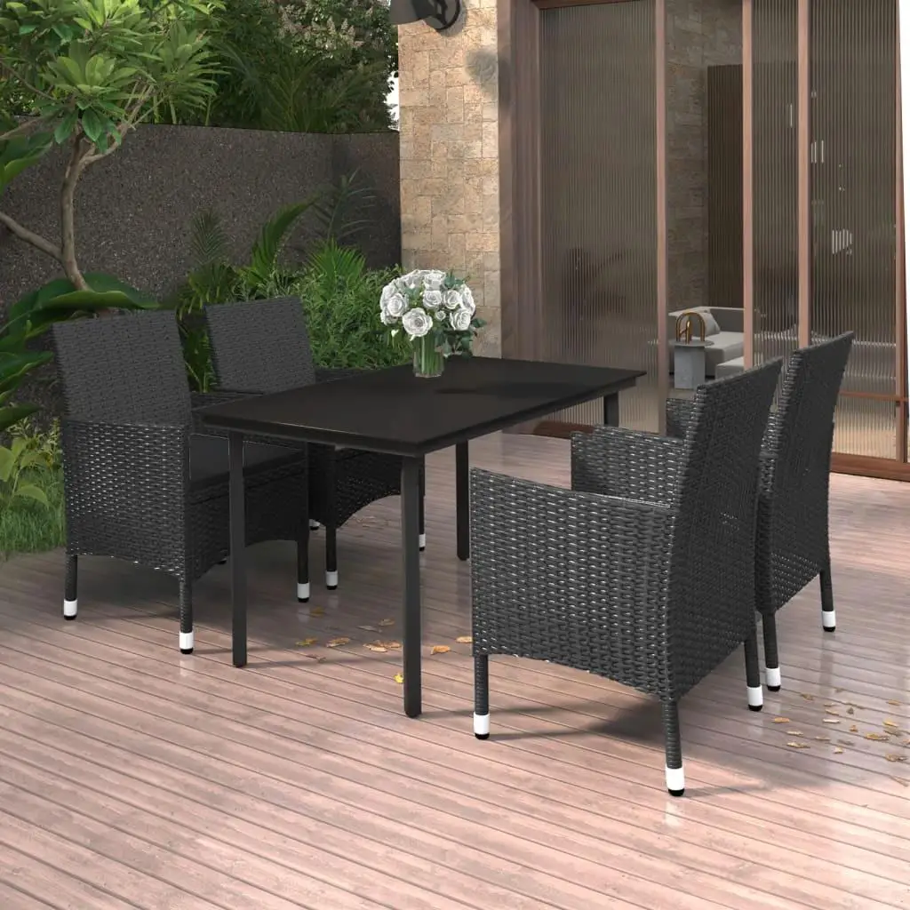 

Black PE Rattan Steel Glass Dining Set with Durable Polyester