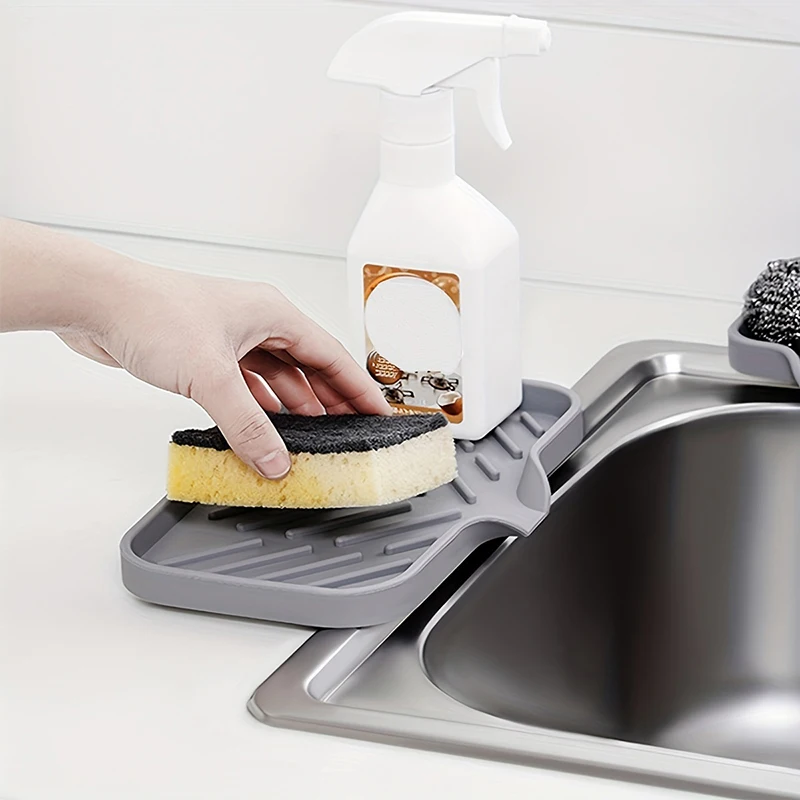 Kitchen Silicone Soap Dish Draining Slope Diversion Silicone No Punching No Water Accumulation Soap Holder Bathroom Soap Rack