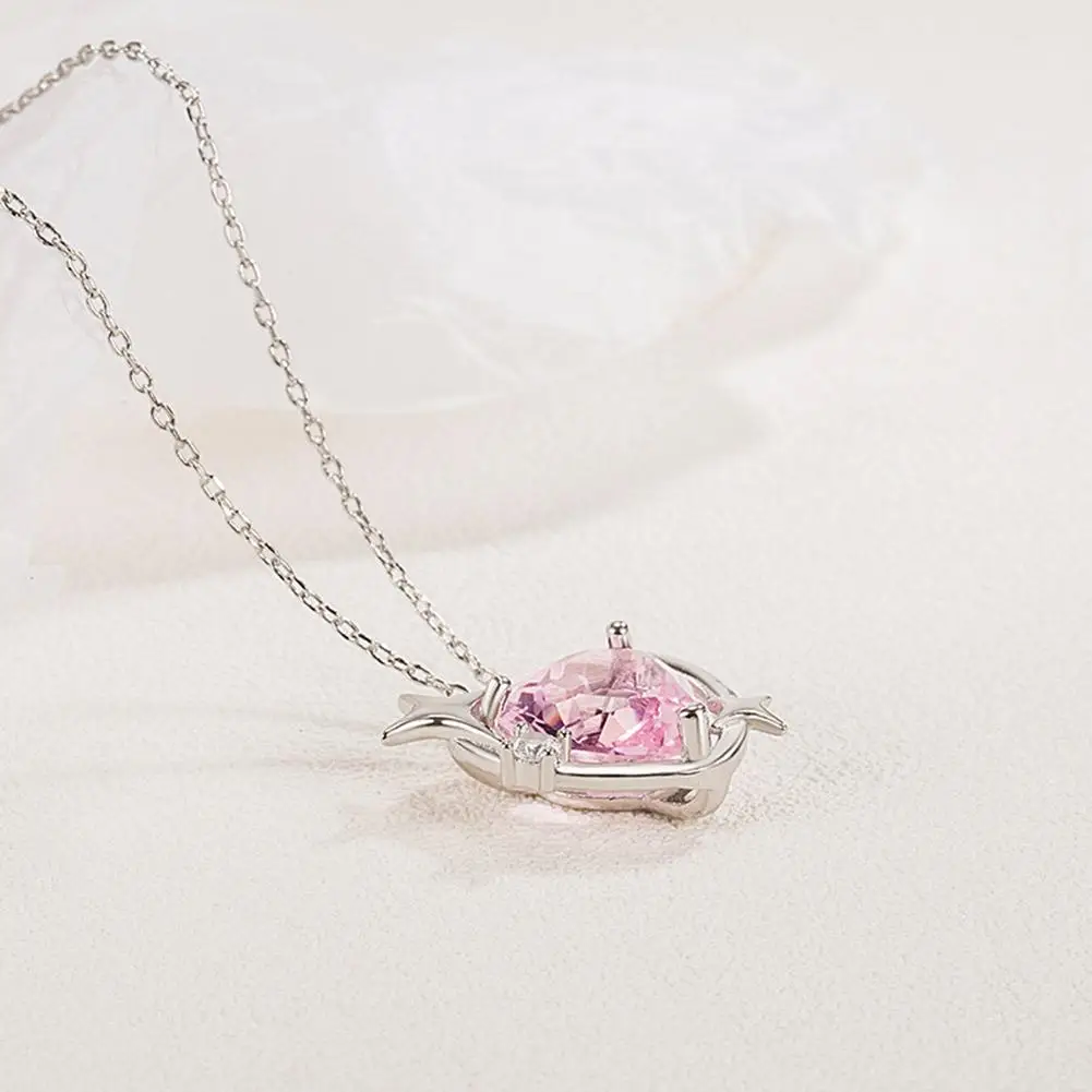 Collar con colgante de corazón rosa para mujer, cadena de clavícula de rinoceronte, Gargantilla femenina, collar de piedra lunar de cristal lindo, joyería S8G2