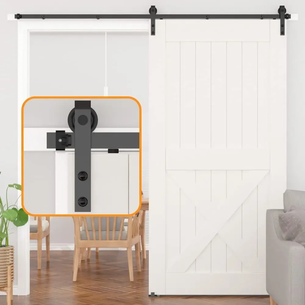 

Sliding Barn Wooden Door Hardware Kit J-shaped Black Steel Track Roller System for Single Door