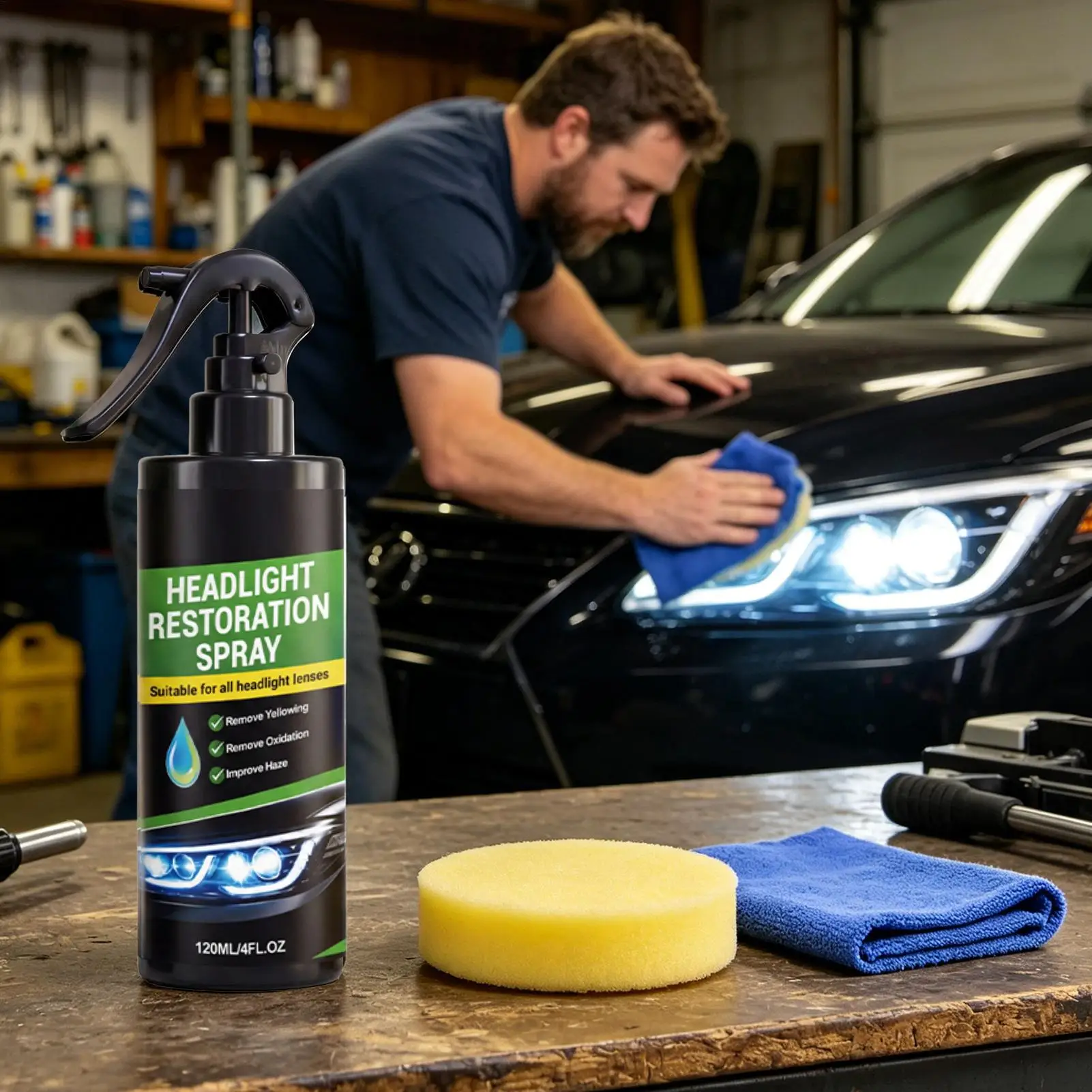 100ml Car Headlight Restorer Multi-Functional Polishing Spray Removes Yellowing Scratches Oxidation For Vehicle SUV Truck view 2