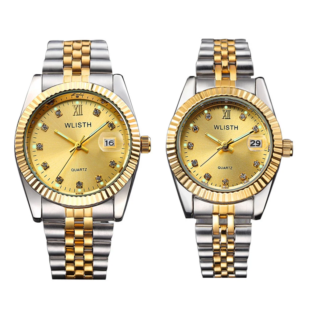 Thanksgiving Watch Couple Watches for Men Lovers Rhinestone Quartz Mirror Material: Mineral Strengthened Glass