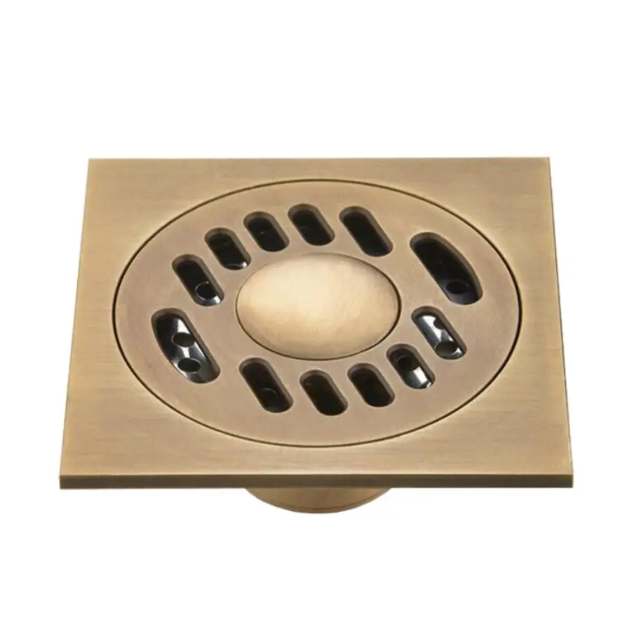 Antique-style copper bathroom anti-odor floor drain, brass vintage shower insect-proof drain, full copper bar balcony drain