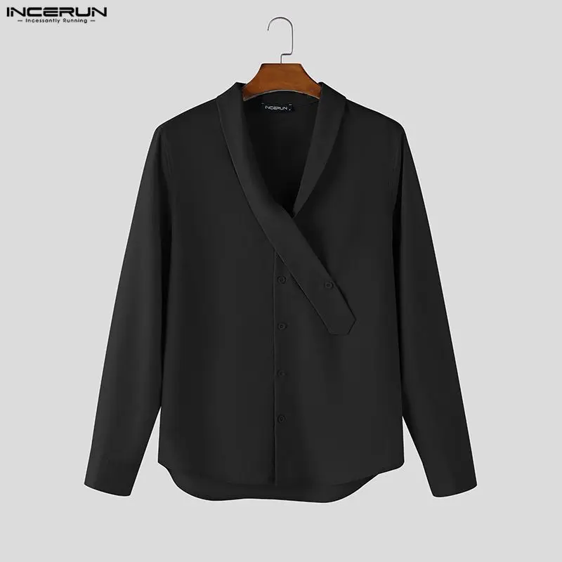 INCERUN 2026 Men Shirt Solid Color V Neck Long Sleeve Loose Casual Men Clothing Streetwear Fashion Leisure Tops Camisas S-5XL