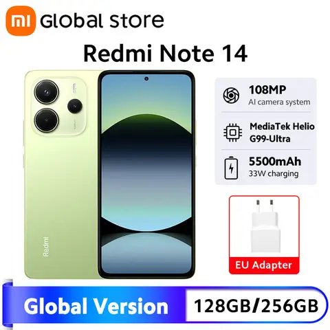 글로벌 버전 Xiaomi Redmi Note 14 스마트폰 8GB / 12GB RAM MediaTek Helio G99-Ultra 33W120Hz AMOLED 108MP 5500mAh