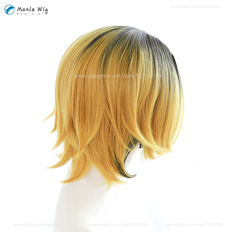 Kozume Kenma Cosplay Wig 30cm Short Golden Black Dyed Kenma Kozume Anime Wigs Heat Resistant Synthetic Wigs Halloween Party