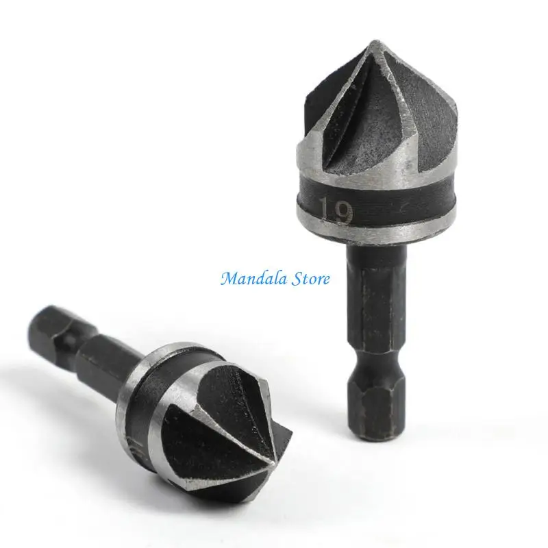 U2JC Carbon Steel 5 Flute Countersink Drill Bit Tool With Hexadecimal Shank 3pcs