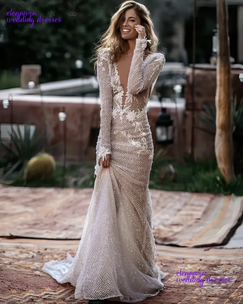 فستان زفاف مخصص رائع مجوف الدانتيل الخامس الرقبة يزين فساتين مثير مفتوح الظهر الصيف شاطئ ثوب الزفاف