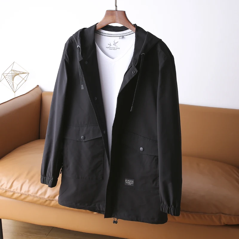 

Мужская демисезонная легкая куртка средней длины с капюшоном, универсальная повседневная модель, молодежный стиль, на молнии