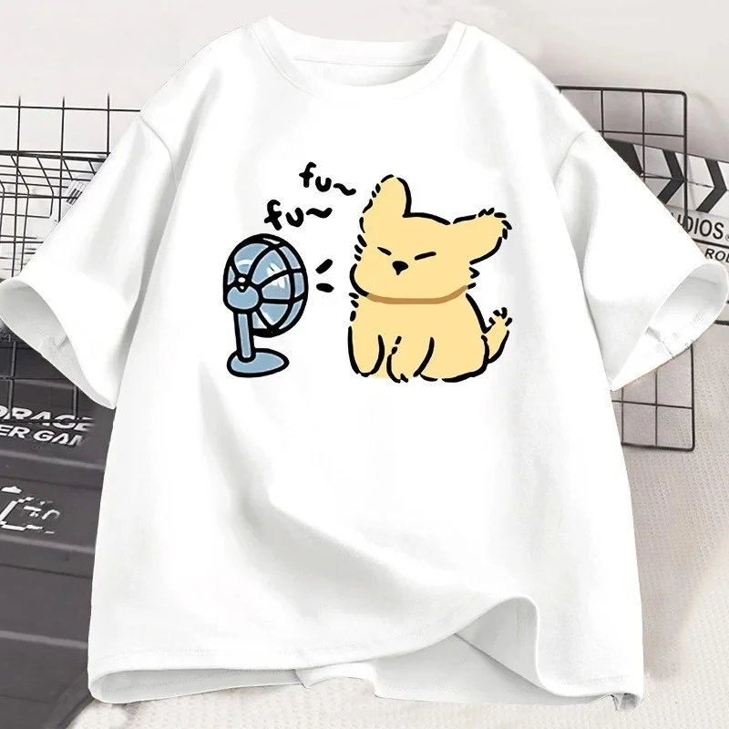 

Cute puppy print fashionable and versatile women's summer short sleeved round neck T-shirt