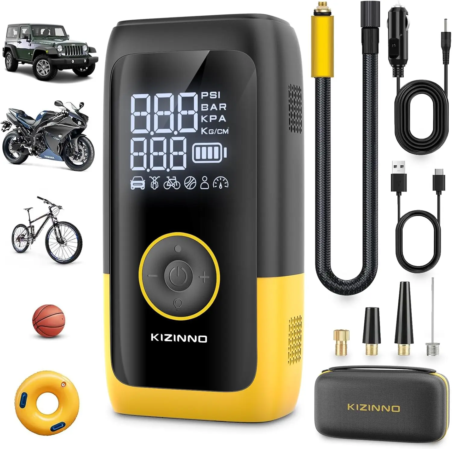 

Portable Tire Inflator, Dual-Cylinder Air Pump with Pressure Gauge, 12000mAh Fast Charge for SUV, MPV, Car Tires