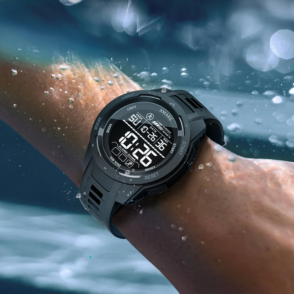 SMAEL Digital Watches Sports LED Wristwatches Men\'s 50m Waterproof Sport Watch Digital Light Stopwatch 8105 Military Watch Men