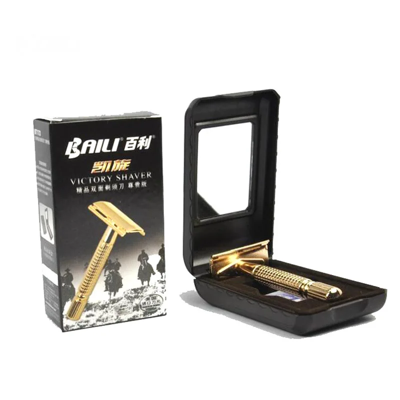 

BAILI BT173 Men's Manual Shaver Barber Shaving Double Edge Stainless Blade Safety Razor Hair Removal with Travel Mirror Case