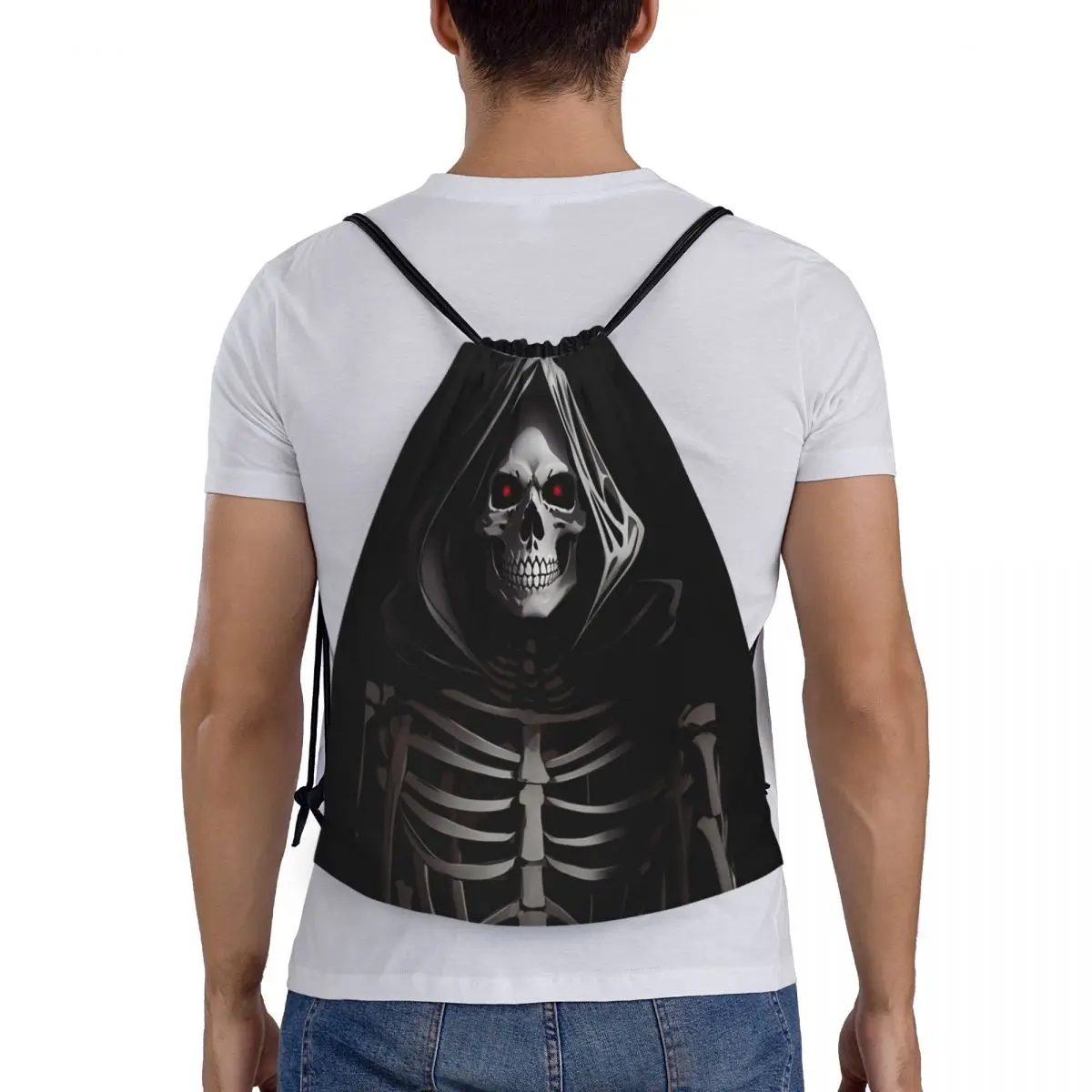 A Creepy Halloween Skeleton Skull Backpacks Casual Drawstring Bags Shoes Bag Book Bags for Travel School