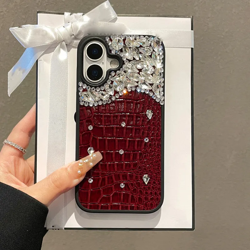 

Роскошный серебряный чехол с бриллиантами для iPhone 11, 12, 13, 14, 15, 16 Pro Max, защитный чехол для камеры из крокодиловой кожи премиум-класса, мягкий силиконовый чехол