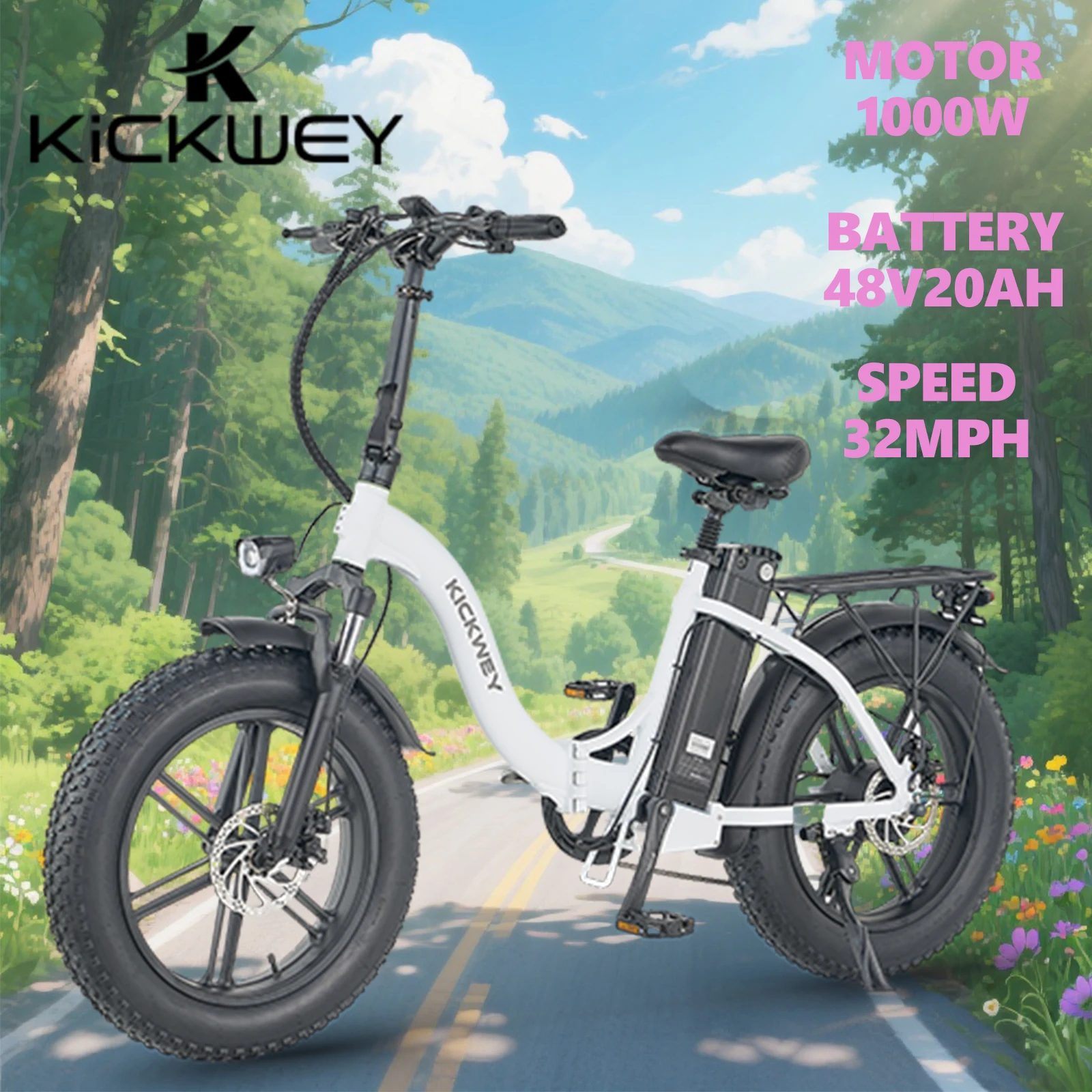 

Kickwey L20 Folding Electric Bicycle 1000w Motor 48V Removable Battery Electric bikes for Adult 20 Inch Fat Tire Foldable E Bike
