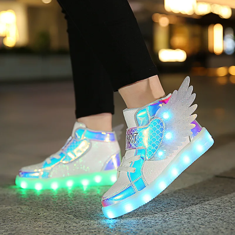 

YUNICUS Led Light Boys Girls Shoe USB Charging Black Two Wheels Luminous Sneakers Roller Skate Shoes for Children Kids Led Shoes