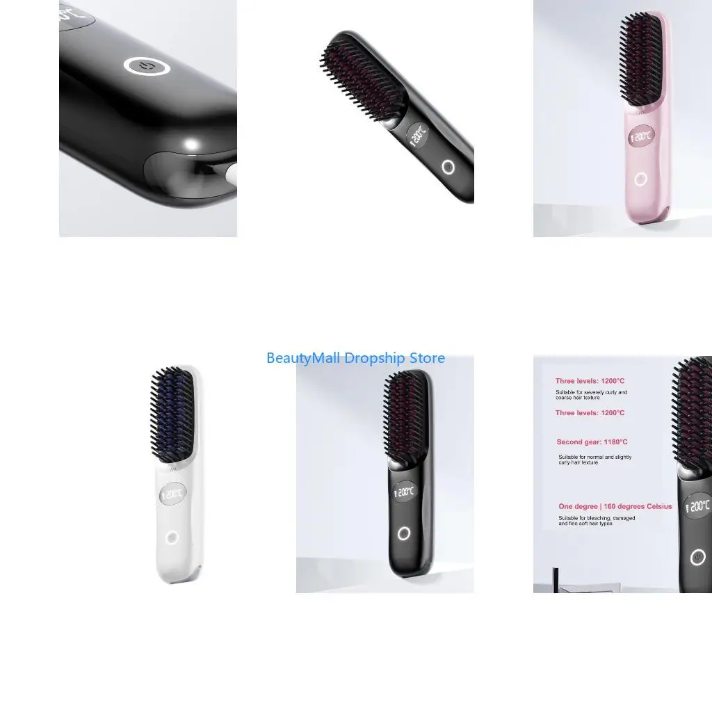 40JD Ceramic Coateds Straightening Brush Cordless Portable Design Fast Heating Multi Temp Control
