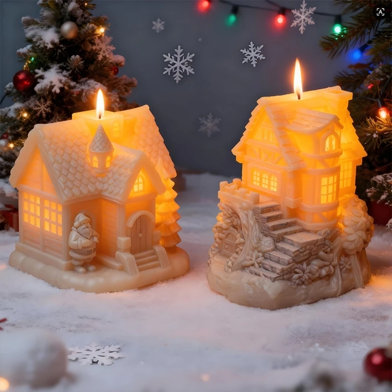 J78F Lễ hội Cottage Khuôn silicon cho nến thơm thủ công và nghệ thuật nhựa