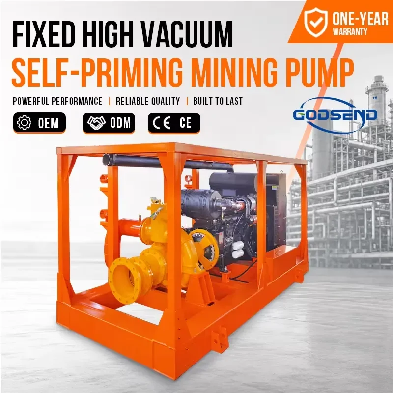 8 Inch Diesel Powered Self Priming Pump High Vacuum Auxiliary Drainage Set For Underground Mine Fixed Type Customized