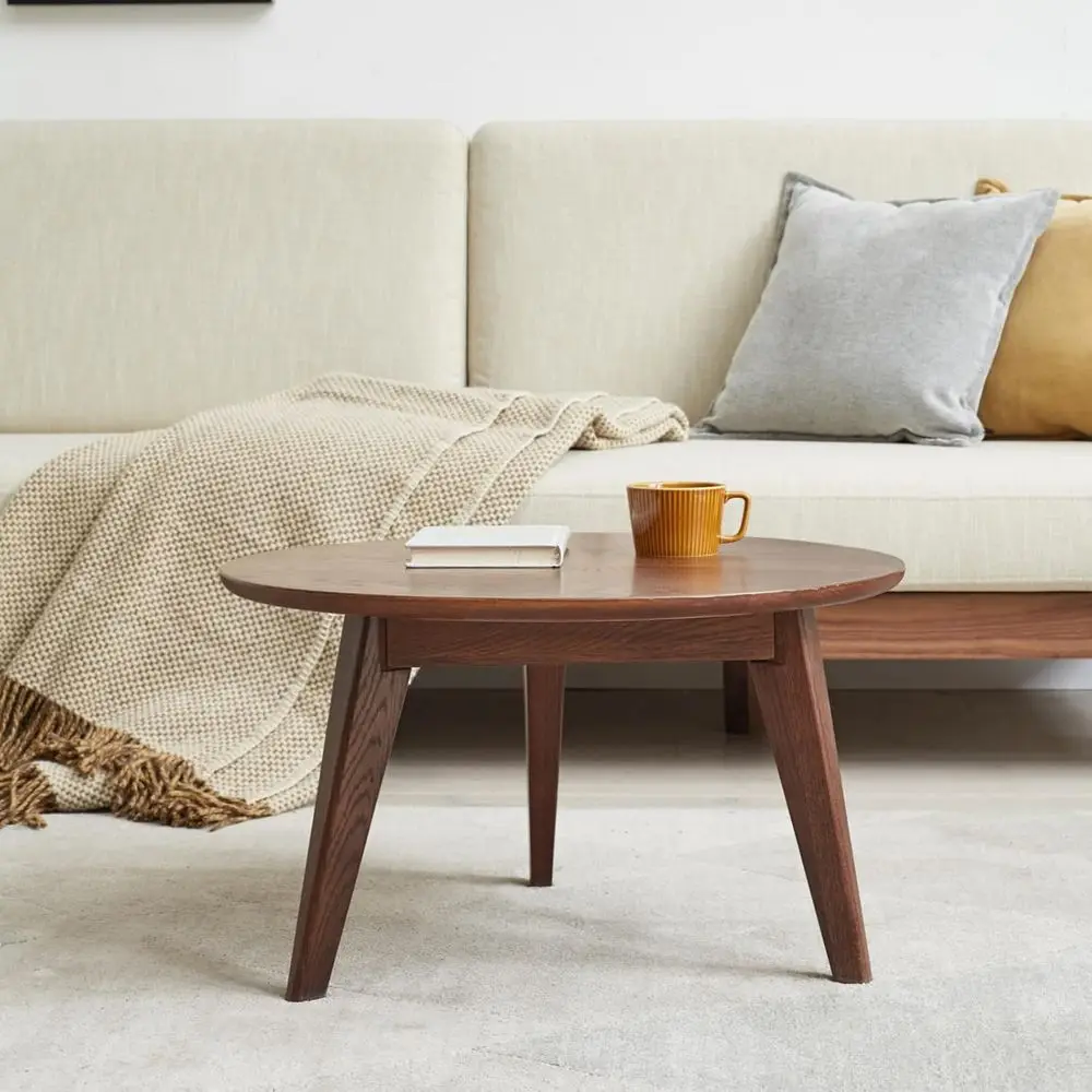 

100% Real Oak Mini Coffee Table, Round Side Table with Solid Wood Legs, Suitable for Living Room, Bedroom, or Balcony (29.53 Dia